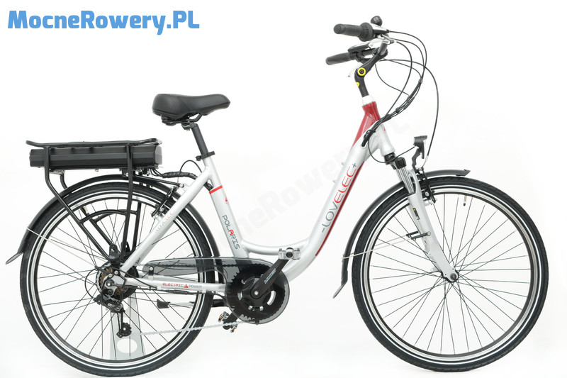 Lovelec Polaris srebrny czerwony miejski rower elektryczny z silnikiem tylnym 1